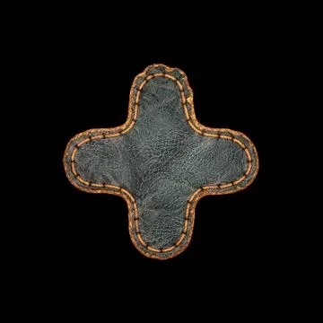 Symbol plus made of leather. 3D render font with skin texture isolated on black Illustrazione stock