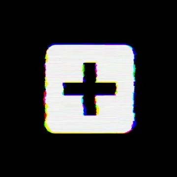Symbol plus square has defects. Glitch and stripes 스톡 일러스트