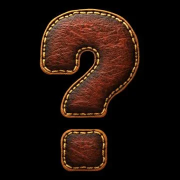 Symbol question mark made of leather. 3D render font with skin texture on black Illustrazione stock