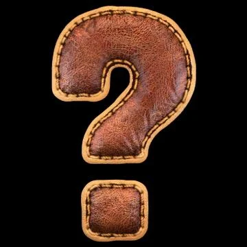 Symbol question mark made of leather. 3D render font with skin texture on black Illustrazione stock
