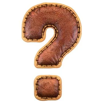 Symbol question mark made of leather. 3D render font with skin texture on white Stock Illustration