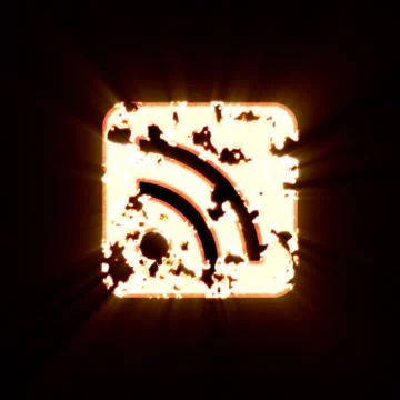 Symbol rss square burned on a black background. Bright shine Stock Illustration
