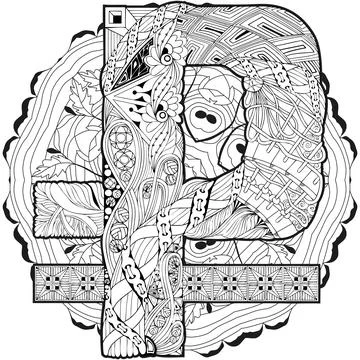 Symbol of ruble zentangle on mandala. Vector decorative object for coloring Stock Illustration