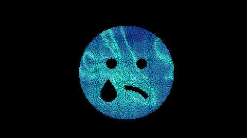 The symbol sad tear is assembled from small balls. Then it shimmers with blue. Video stock 130332806