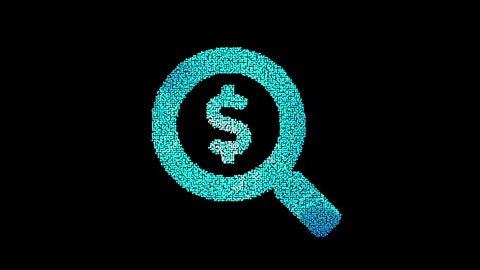 The symbol search dollar is assembled from small balls. Then it shimmers with Stock Footage 130333381