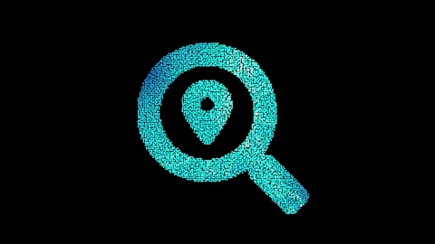 The symbol search location is assembled from small balls. Then it shimmers with Stock Footage 130333512