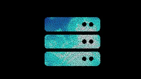 The symbol server is assembled from small balls. Then it shimmers with blue. It Video stock 130330385