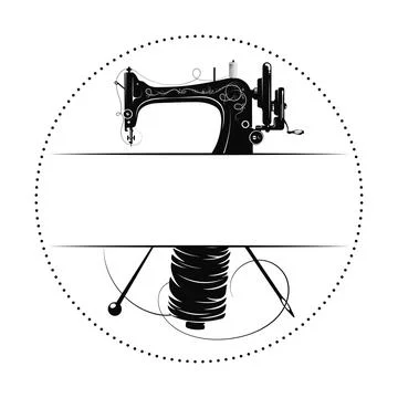 Symbol for sewing in a circle, sewing machine and needle with thread 스톡 일러스트