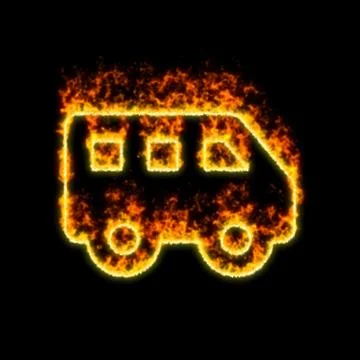 The symbol shuttle van burns in red fire Stock Illustration