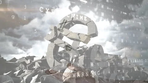 Symbol solidifying triggers code streaming, warning messages fading and showing Stock Footage 313494154