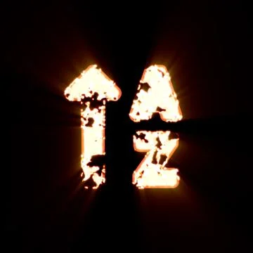 Symbol sort alpha up burned on a black background. Bright shine Stock Illustration
