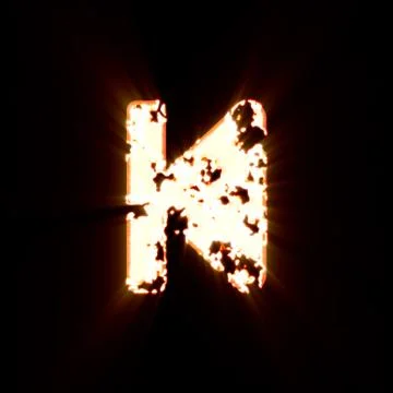 Symbol step backward burned on a black background. Bright shine Stock Illustration