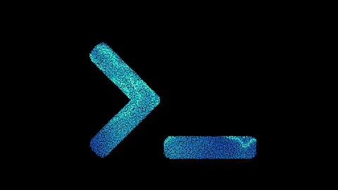 The symbol terminal is assembled from small balls. Then it shimmers with blue. Video stock 131213357