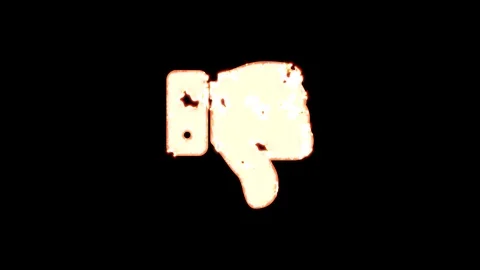 Symbol thumbs down burns out of transparency, then burns again. Alpha channel Video stock 119043724