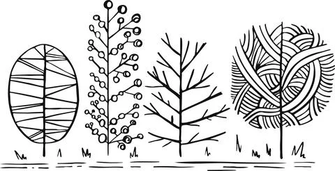 Symbol trees line original pattern vector outline Stock Illustration