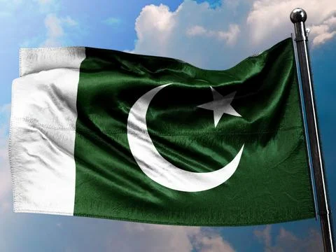 Symbol of Unity and Strength in the Sky. 3d illustration of Pakistan flag, Stock Illustration