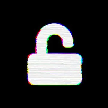 Symbol unlock has defects. Glitch and stripes Stockillustratie