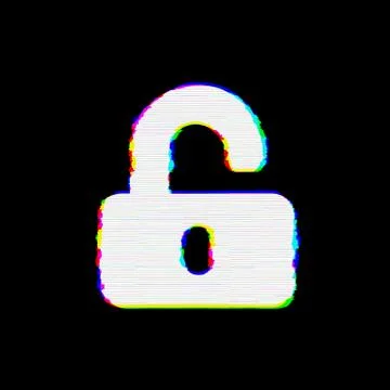 Symbol unlock has defects. Glitch and stripes Stockillustratie
