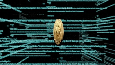Symbol of virtual currency on the background of computer code. 3d animation Stock Footage 90910629