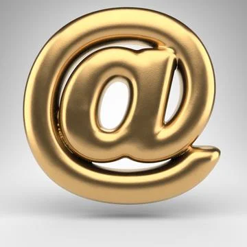 AT symbol on white background. Golden 3D sign with gloss metal texture. Stock Illustration