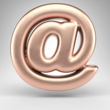 AT symbol on white background. Matte copper 3D sign with shiny metallic texture. Illustrazione stock