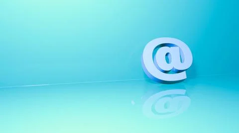 The @ symbol is white, located on a turquoise background. 3D image.  Stock Illustration