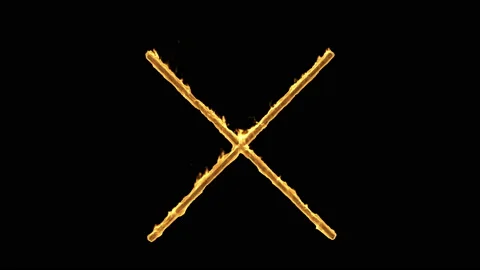 Symbol X in Fire Flame on a black background with Alpha Matte Stock Footage 128521680