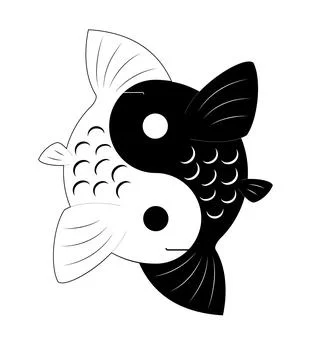 Symbol of yin and yang with an illustrator of fish in black and white Stock Illustration