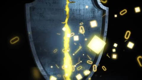 Symbolic data breach concept featuring broken digital shield and floating binary Stock Illustration