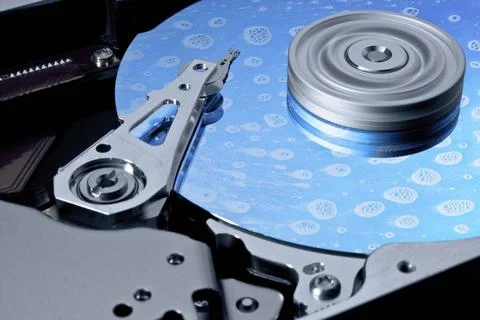 Symbolic data cleaning symbolic computing theme showing a open hard disk w... Foto stock