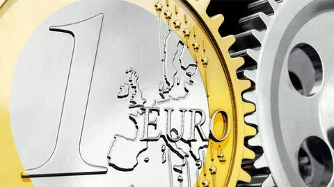 Symbolic image on the interaction between money and the economy Ilustración de archivo