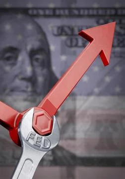 Symbolic image on the subject of the FED, key interest rate, control, Stock Illustration