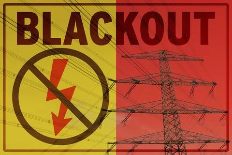 Symbolic image on the topic of power failure, power grid overload, grid security Ilustración de archivo