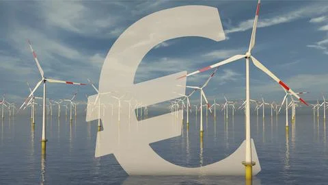 Symbolic image on the topic of subsidies for wind power, offshore wind farms Stock Illustration
