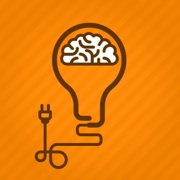 Symbolic light bulb with brain inside and electric plug Stock Illustration