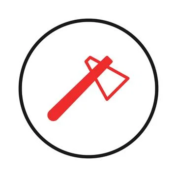 Symbolic red axe within a circle suggesting tool use sharp implement or pri.. Illustrazione stock
