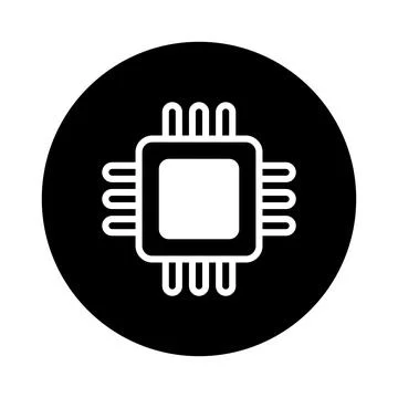 Symbolic representation of microprocessor chip isolated on a dark circular .. 스톡 일러스트