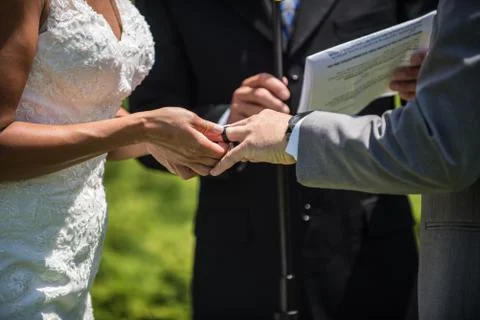 Symbolic ring of commitment on his finger. Stock Photos