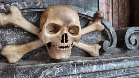 Symbolic statue of a skull with bones Vídeo Stock 320957311