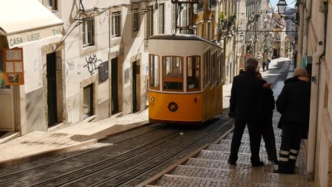 The symbolic tram of Lisbon Stock Footage 90820161