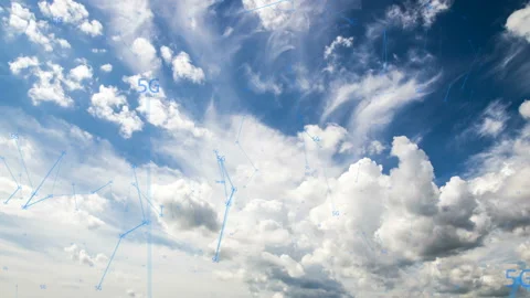 Symbols 5g moving with clouds, the concept of high-speed communication Stock Footage 92524949