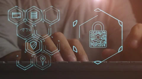 Symbols of digitalization of storage and protection of information AI in the Stock Footage 269149509