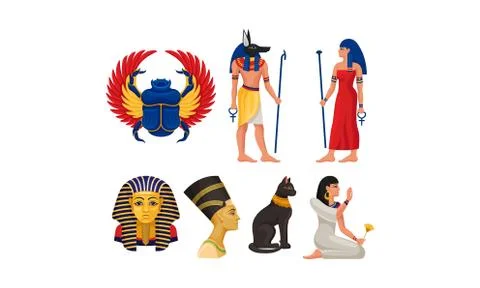 Symbols, Elements, Attributes And Sacred Animals Of Ancient Egyptian Culture Stock Illustration