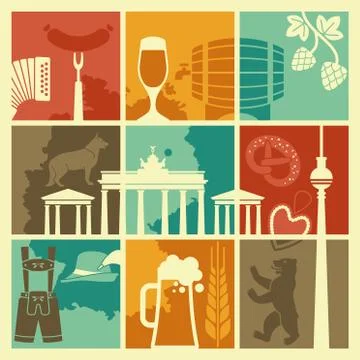 The symbols of Germany and Berlin in retro style Stock Illustration