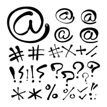 At symbols, hash, asterisk, question mark, exclamation mark. Icon set Stock Illustration