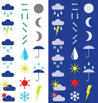 Symbols for the indication of weather. Stock Illustration