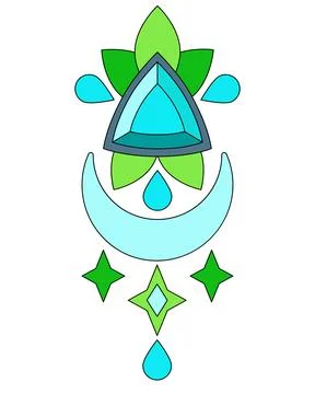 Symbols of nature's magic: a pattern element with leaves, a moon 스톡 일러스트