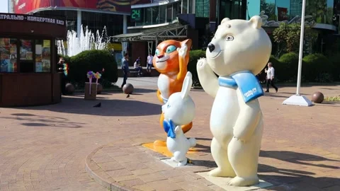 Symbols of the Olympic Games 2014, flags May 9 holiday (World War II), Sochi is Stock Footage 276359110