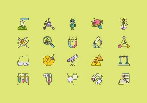 Symbols Sciences Set of Lines Strokes Icons Stock Illustration