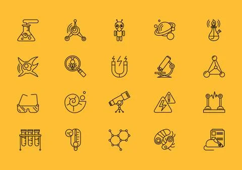 Symbols Sciences Set of Lines Strokes Icons Stock Illustration